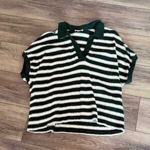 Madewell Forest Green and Cream Striped Polo